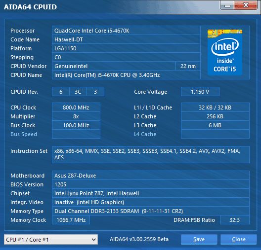 44 quad core intel core 95 4670K aida64