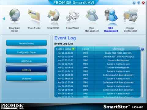 16 smartstor ns4600 event log