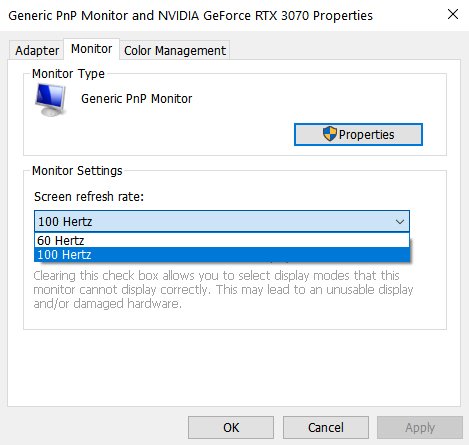 changing refresh rate in windows 10 3