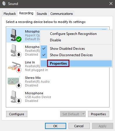 windows mic properties