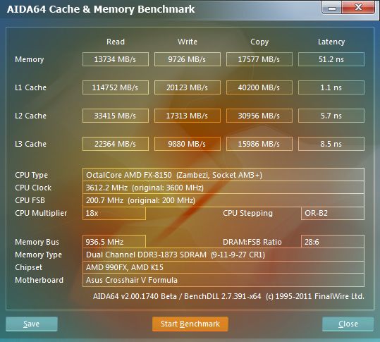 10 fx 8150 aida64 memory benchmark