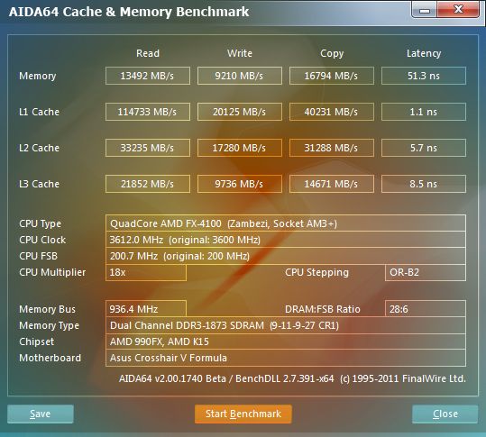 11 fx 4100 aida64 memory benchmark