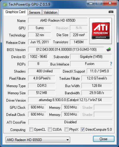 3 amd radeon hd 6550D GPU