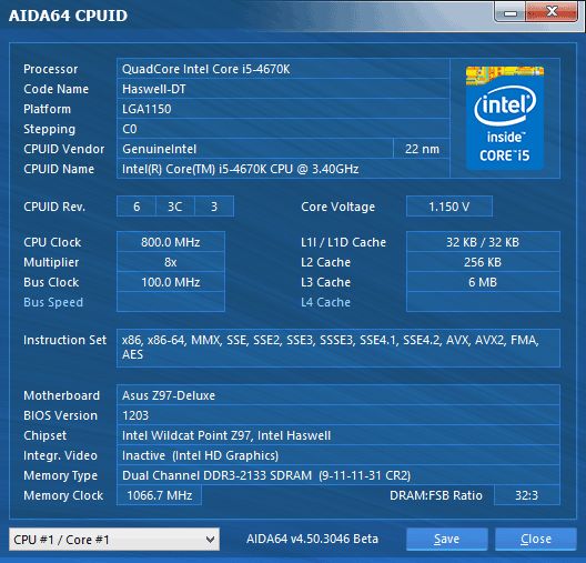 38 quad core intel core i5 4670K aida64