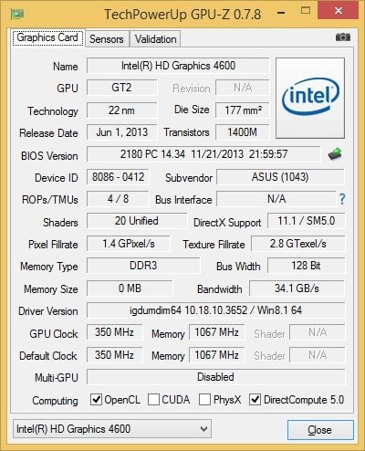 intel HD graphics 4600 GPU