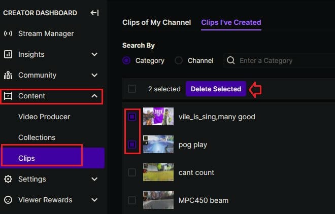 delete clips on twitch
