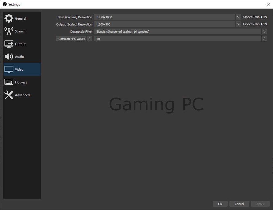 obs gaming pc video settings