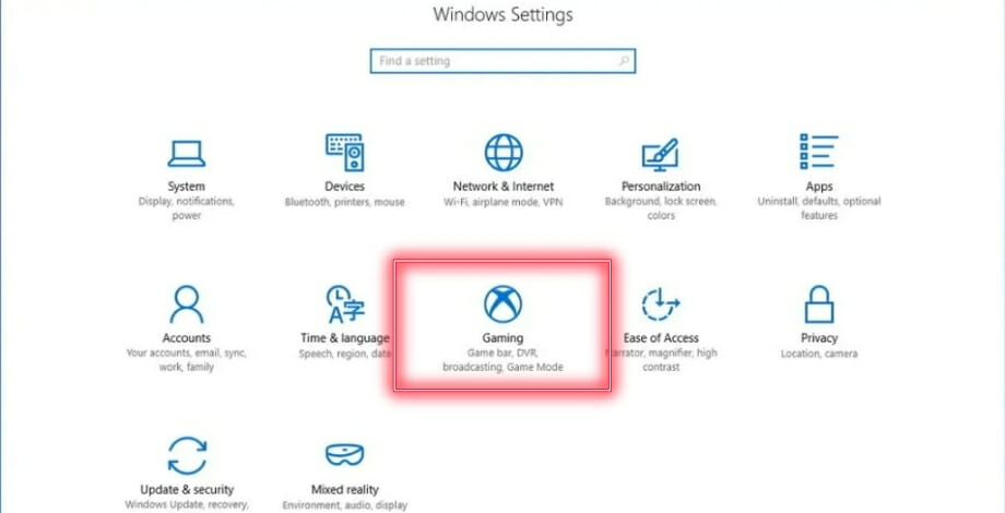 windows settings gaming