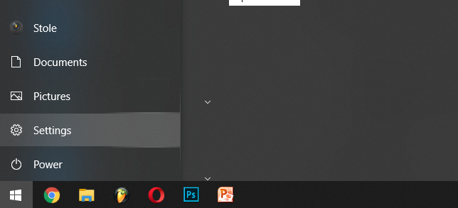 windows start menu settings