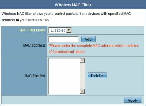 22 wireless mac filter