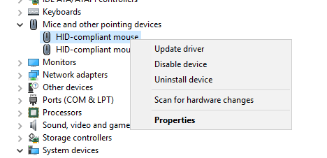 device manager mouse driver update