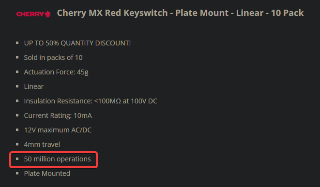 cherry mx red number of operations