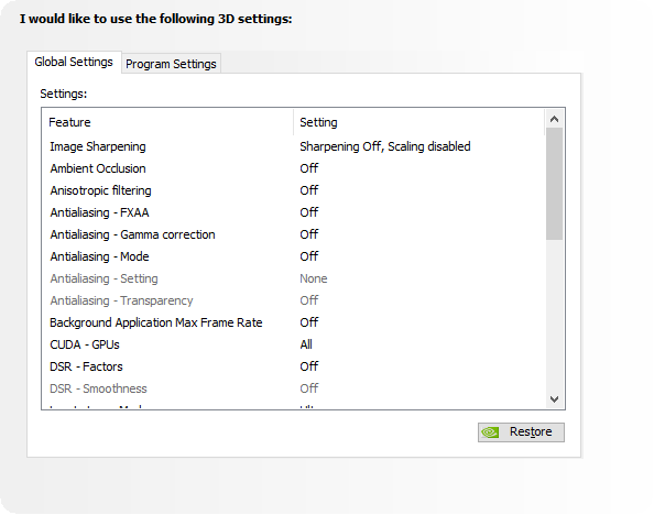 nvidia 3d settings