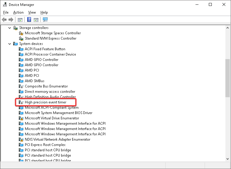 device manager hpet