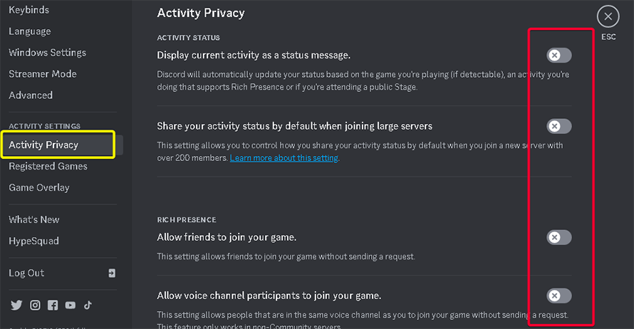 discord activity privacy
