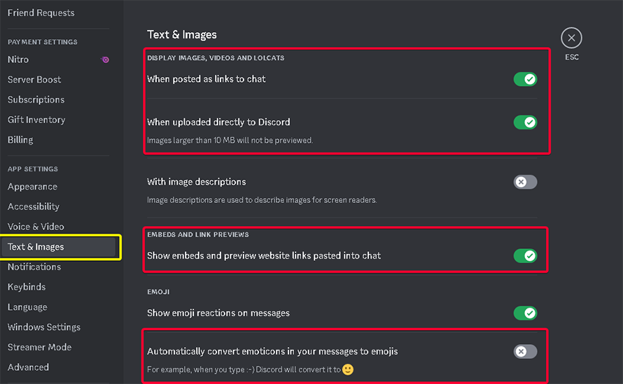 discord text and images
