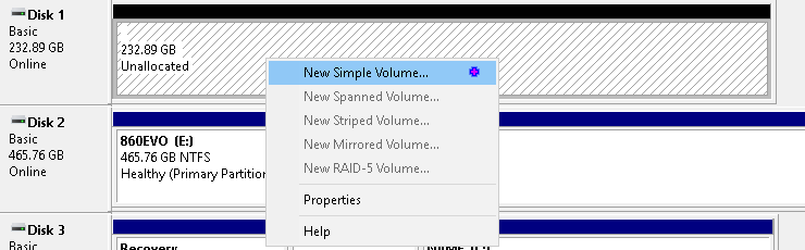 disk new simple volume