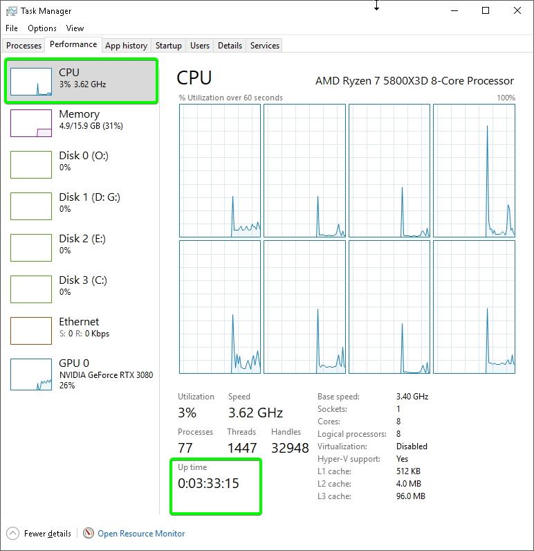 pc uptime in task manager